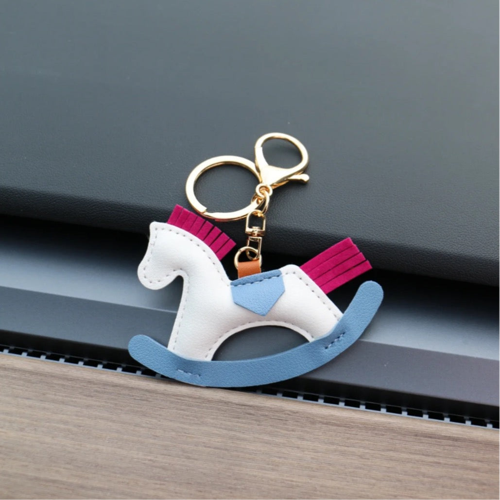 Crazy Rocking Horse Leather Keychain Bag Pendant