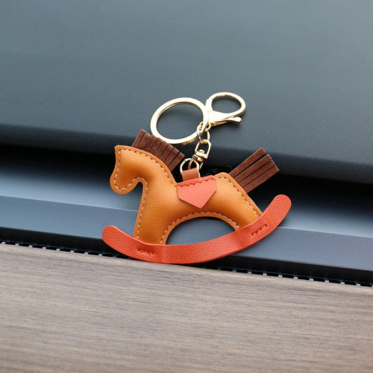 Crazy Rocking Horse Leather Keychain Bag Pendant