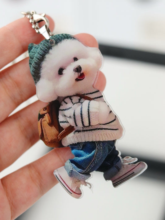 2D Creative Cool Backpack Pup Keychain Car Charms