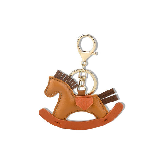 Crazy Rocking Horse Leather Keychain Bag Pendant